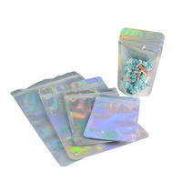 Sachet d'emballage refermable en aluminium holographique anti-odeur personnalisé, pochette autoportante en plastique refermable pour le stockage alimentaire