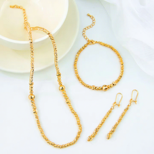Conjunto de Joyería de Lujo con Cuentas de Oro de Dubái para Mujer, Collar Elegante Clásico de 21k, Juego de 3 Piezas para Novia, Boda o Fiesta - Product Image 1