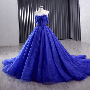 Robe de soirée longue bleu roi, corset, tulle à volants, épaules dénudées, robes de soirée formelles pour femmes, Rsm231031 - Product Image 6