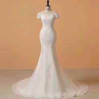 2023 magnifique sirène robes De mariée élégant manches courtes appliqué dentelle robe De mariée Illusion robes De mariée Vestidos De Novia