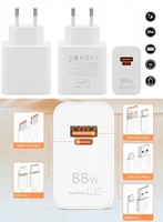 Chargeur rapide 3D 88W - Hua Wei Mate 60/P60 Pro/P50 - Charge rapide PD QC3.0 6A Type-C - Prise en charge des appareils photo et des écouteurs - Anti-feu PC
