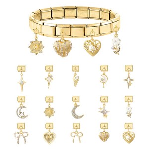 Bracciale in Acciaio Inossidabile Placcato <span class=keywords><strong>Oro</strong></span> alla <span class=keywords><strong>Moda</strong></span>, Accessori Fai-da-Te, Ciondolo Personalizzato Luna e Stella, Bracciale con Charm Italiano - Product Image 5