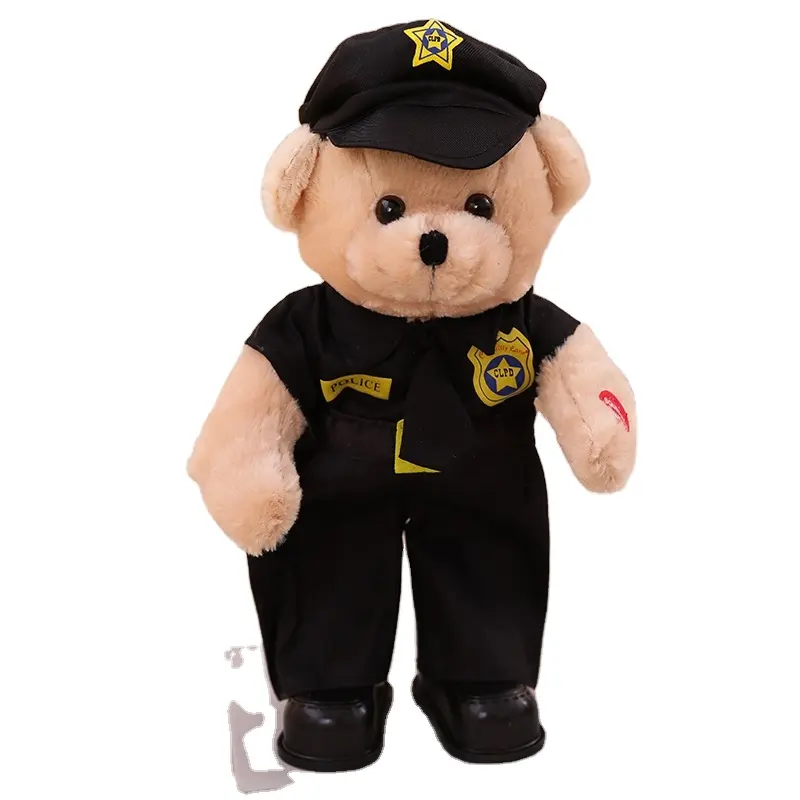 Juguetes de peluche de oso de la policía para niños, ropa azul de diseño OEM, uniforme de oso de peluche, muñecos encantadores, regalos