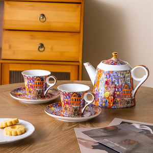 Ceramic <b>Tea</b> <b>Set</b> - Mosaic Floral <b>Teapot</b> <b>with</b> 2 Cups and Saucers - Product Image 2
