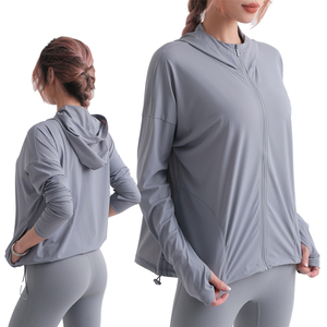 Chaqueta de fitness suave y transpirable sin planchado Sudadera con capucha de secado rápido con cremallera para Top de yoga informal y para correr - Product Image 1
