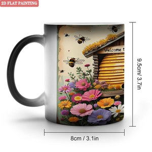 Taza de Cerámica Negra Esmerilada de 11 oz, Taza Mágica Sensible al Calor que Cambia de Color con Diseño de Colmena de Abejas - Product Image 1