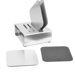 Juego de posavasos cuadrado de plástico plateado promocional de 4 piezas al por mayor soporte de mesa de estilo chino tradicional 4 piezas de cristal - Product Image 1