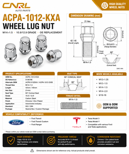 Écrous de roue de voiture M14X1.5 en gros, ajustement parfait pour <span class=keywords><strong>Ford</strong></span> ACPZ-1012B OE ACPA-1012-KXA Transit Tesla Modèle NO.5196786 - Product Image 2