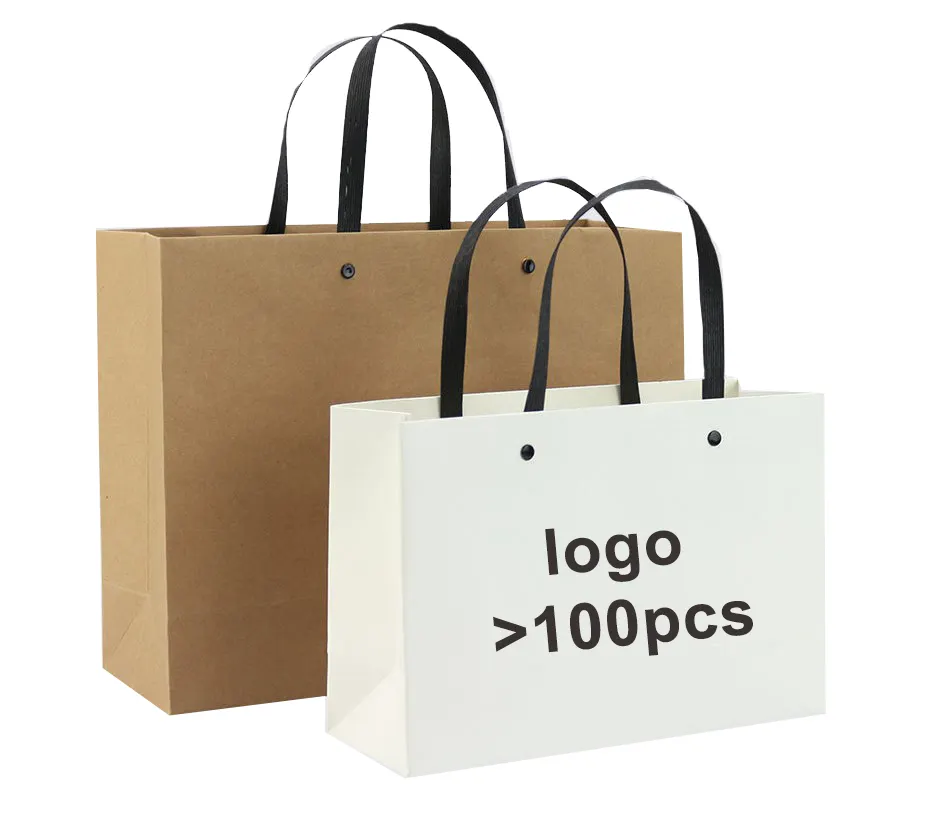 Botón de logotipo personalizado, papel kraft, cartón, regalo, bolsa de mango plano