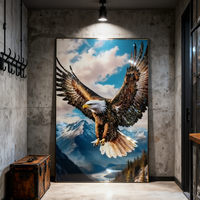 Peinture sur Porcelaine Art Déco en Cristal, Motif Animal (Aigle), Cadre Noir/Doré, Personnalisable pour Salon et Entrée
