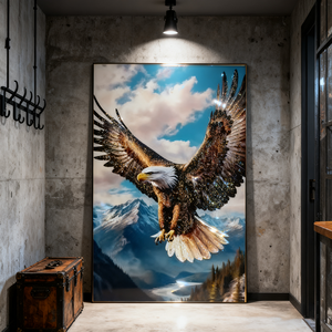 Cuadro de Porcelana con Cristal Estilo Art Deco, Diseño Animal (Águila), Marco Negro/Dorado, Personalizable para Sala de Estar o Entrada - Product Image 1