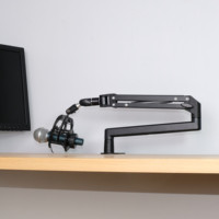 Support de microphone de bureau en métal robuste avec bras articulé réglable et antichoc deux-en-un pour diffusion/podcasting, forte capacité de charge
