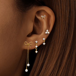 CANNER Vente en gros – Nouvel ensemble de boucles d'oreilles simples en argent sterling S925 avec étoile, lune, perle, nœud, pierre de lune et zircon 5A - Product Image 3