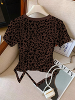 T-shirts ajustés sexy personnalisés pour femmes, imprimé léopard, manches courtes, pour l'été et les loisirs quotidiens – Vente en gros