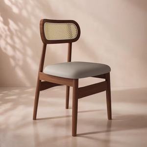 Vintage Nordic Solid Wood Dining <b>Chair</b> Rattan Weaved Backrest for Home Restaurant Casual <b>Table</b> Minimalist <b>Retro</b> Style - Product Image 2