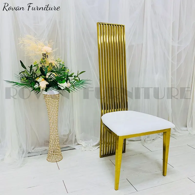 Роскошный золотой свадебный стул, мебель с высокой спинкой из нержавеющей стали, престольный обеденный стул для приема мероприятий