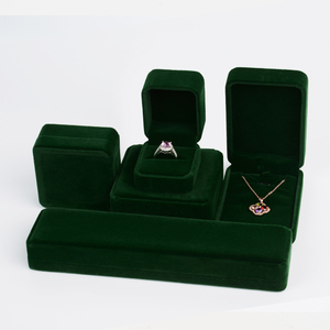 Luxury Soft Long Rectangular Double Unique Green Storage Gift Velvet Bracelet <strong>Earing</strong> Ring Jewellery Jewelry Packaging <strong>Box</strong> - Product Image 2