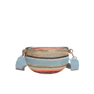 New fashion women's straw braided Fanny pack waist bag purse for women's chest bag oblique body cute belt sports bag