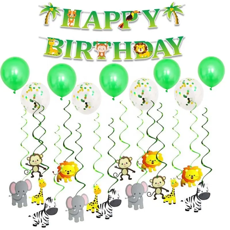 Happy Birthday Jungle Dieren Opknoping Swirl Decoraties Voor Bos Thema Verjaardag Baby Shower Festival Party