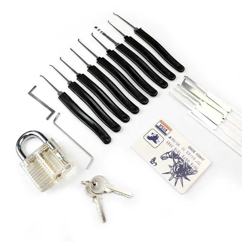 11 Pcs Supplies 1 Transparante Lock Professionele Praktijk Ontsluiten Training Slotenmaker Gereedschap Extractor Lock Picking Set