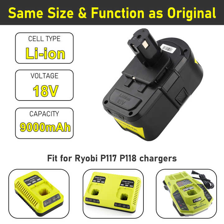 RYOBI 18V 9.0Ah High Capacity Lithium-Ion Battery Factory 18V ONE+ Tools Cordless Drill Battery Pack