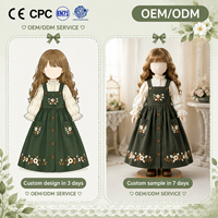 Costume BJD vintage personnalisé, style forêt, tenue BJD, robe en velours côtelé, broderie florale avec chemisier pour poupée BJD articulée