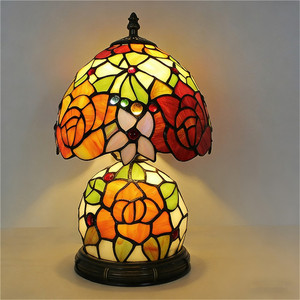 Modern Floral Stained Glass LED <strong>Table</strong> Lamp Resin Base Vintage Handcrafted Shade for Bedroom Living Room Study Decor - Product Image 1