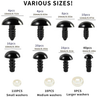 Set Mata Pengaman 6-18mm Hitam Untuk Mainan Boneka Aksesori Kerajinan DIY 260pcs Bahan PS