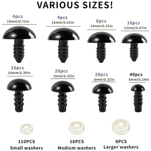 Safety Eyes Set 6-18mm Black For Plush Toys DIY <b>Craft</b> Accessory 260pcs PS Material - Product Image 5