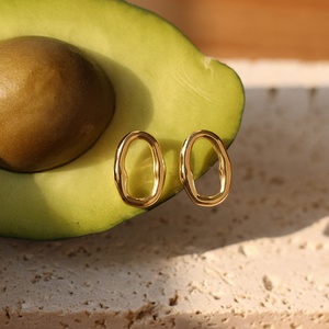 Minimalist Stainless Steel Oval 18K Gold Plated Stud <b>Earrings</b> - Product Image 3