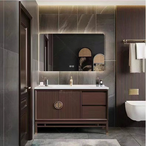 Meuble de salle de bain en chêne avec vasque intégrée en céramique, vasque intelligente, combinaison meuble-lavabo et miroir - Product Image 6