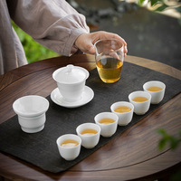 Service à Thé Portable en Céramique Blanche avec Gaiwan en Porcelaine, Pichet en Verre et Tasses, Ensemble de Cérémonie du Thé Chinoise Kung Fu pour Voyage