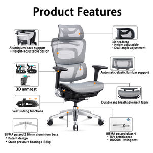 Nouvelle conception de chaise de bureau ergonomique de direction, pivotante, à dossier haut, en tissu maillé confortable, de style moderne, blanche, de qualité supérieure. - Product Image 3