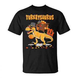 T-shirt con stampa digitale del dinosauro Turkeysaurus Rex per il Ringraziamento, unisex, a maniche corte, girocollo, per adulti - Product Image 3