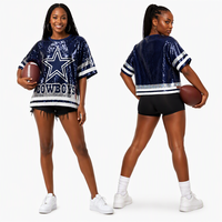T-shirt ample décontracté à sequins grande taille, style football américain hip-hop, crop top pour femme, Dallas Cowboys
