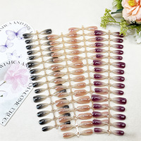Ongles artificiels pré-dessinés à couverture complète, dégradé ombré moyen-long, forme cercueil, multicolores, tons nude translucides glacés