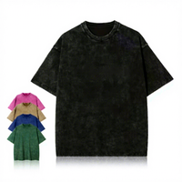 Kaos Jersey Oversize Acid Wash Custom Pria 100% Katun Berkualitas Tinggi Cetak Kartun Vintage Streetwear Boxy Fit Drop Shoulder