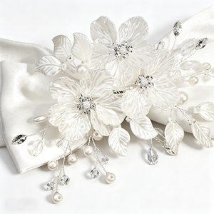 Pince à <span class=keywords><strong>cheveux</strong></span> classique 3-en-1 détachable avec nœud en satin, fleur, perle et cristal pour <span class=keywords><strong>mariée</strong></span>, femme, mariage, bal de promo, fête prénuptiale, accessoires capillaires - Product Image 3
