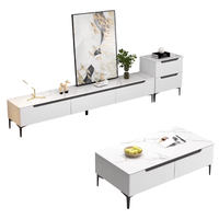 Meuble TV en bois de style panneau moderne et contemporain YQ avec plateau en pierre frittée facile à nettoyer pour salon, hôtel et petit appartement