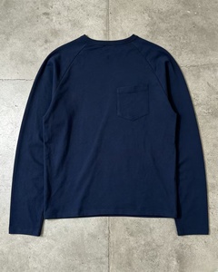 Camiseta de Manga Larga para Hombre, Color Azul Marino, Corte Regular, Cuello Redondo, Manga Raglán, Tejido de Algodón, Color Sólido, Bolsillo Frontal - Product Image 2