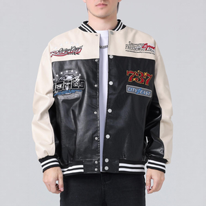 Blouson Bomber Unisexe Vintage Personnalisé Style Urbain, Design Moto et Universitaire, Broderie de Lettres Faite Main, Patchwork sur le Devant - Product Image 2