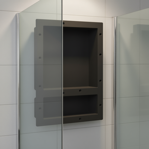 Nicho de Ducha Negro Mate de 16.1x20.1x3.9 Pulgadas, Estante de Baño de 2 Compartimentos, Instalación Empotrada en Esquina - Product Image 2