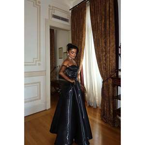 <b>Black</b> <b>Tulle</b> Detail Strappy Ball Gown Dress Short Sleeve Embroidered Floor-Length Polyester Glitter Decoration Sweetheart Party - Product Image 2