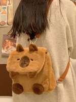 Sac à dos en peluche pour filles, motif capybara mignon, fermeture éclair, matériau PP, sangle chaîne, écologique, recyclable, animal en peluche