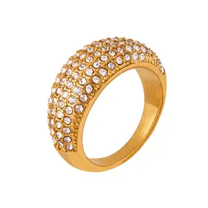 Retro Pop Sparkle Eco Czech Diamond Ring Gold Pated 18K Gold Jewelry Handpiece for Lady
