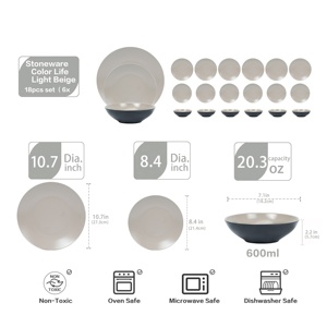 Promotion de septembre : Assiettes et bols de cuisine ronds au design unique, service de vaisselle en céramique, service de vaisselle en grès lisse pour la décoration - Product Image 2
