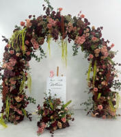 Arche de fleurs artificielles de luxe bordeaux pour décoration de mariage, rangée de roses bordeaux en soie pour toile de fond florale personnalisée