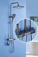 Ensemble de douche en aluminium avec design LED et thermostat intelligent, système de robinetterie de douche à effet pluie gris, noyau de valve en céramique, luxe