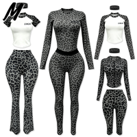 Ensemble 2 pièces de sport pour femme Milady : haut respirant à manches longues en nylon, pantalon évasé, legging et bandeau – Coupe ajustée pour l'entraînement
