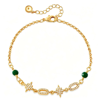 Bracelet à breloques tendance en alliage de cuivre plaqué or 18 carats, orné de zircone cubique et de pierres synthétiques, réglable et empilable, cadeau pour femme